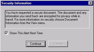Security Information pop-up window